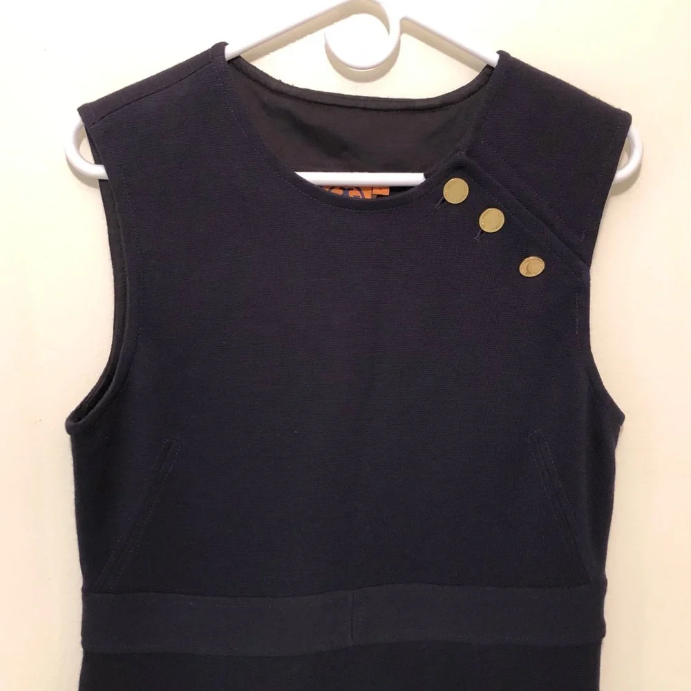Tory Burch Wool Blend Sheath Dress with Gold Button Accents